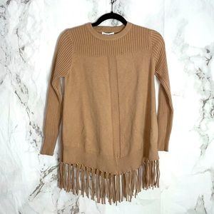 Estrna jane tan fringe knit ribbed sweater vV